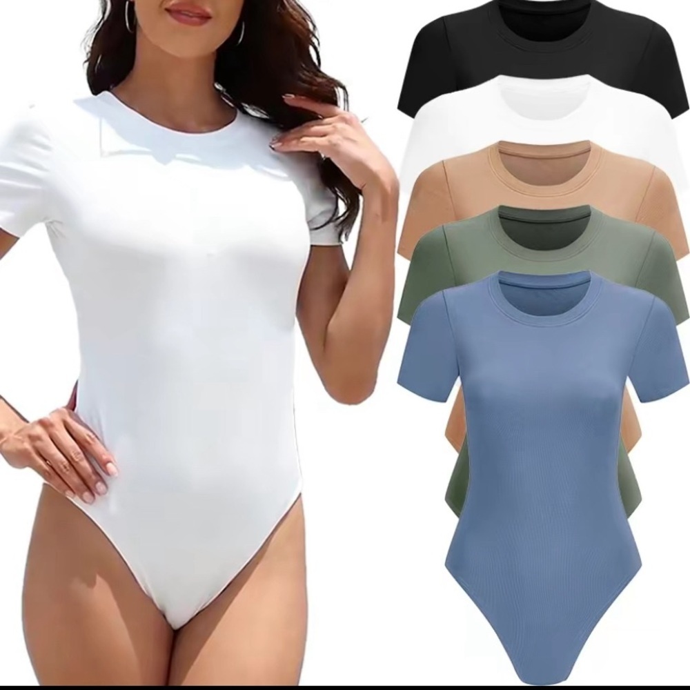 OLENNZ 5 Pack Body Suits for Women’s Short Sleeve Round Neck Shirt